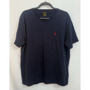 Polo‎ Ralph Lauren Navy Blue V-Neck Classic Tee T-Shirt Red Pony Mens Size XL